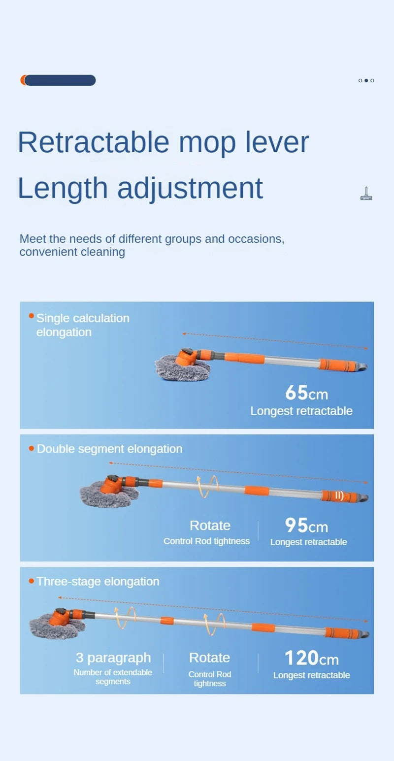 Car Washer Mop Foam Wash Brush Double Brush Head Roof Window Cleaning Maintenance Three-Section Telescopic Mop Car Accessories
