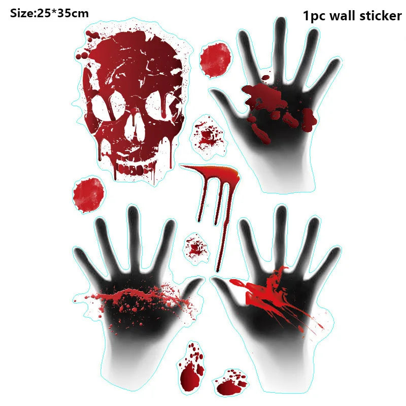 Halloween Decors Halloween Bloody Footprints Window Sticker Hallowmas Horror Handprint Bloodstain Zombie Restroom Decals Decors