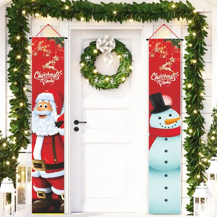2Pc/set Christmas Door Hanging Banner Santa Claus Snowman Walnut Guards Merry Christmas Door Ornament Decoration New Year 2025