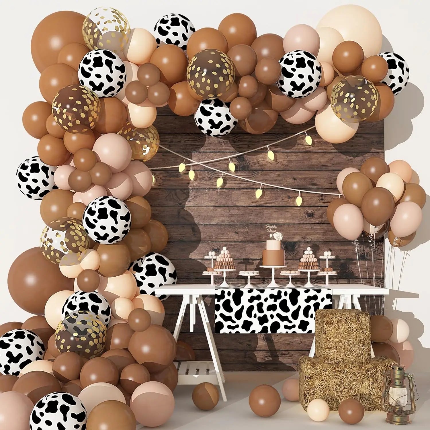 170Pcs CowBoy Balloons Garland Arch Kit, Cow Brown Neutral Blush Confetti Print Balloons for Party Decorations Supplies