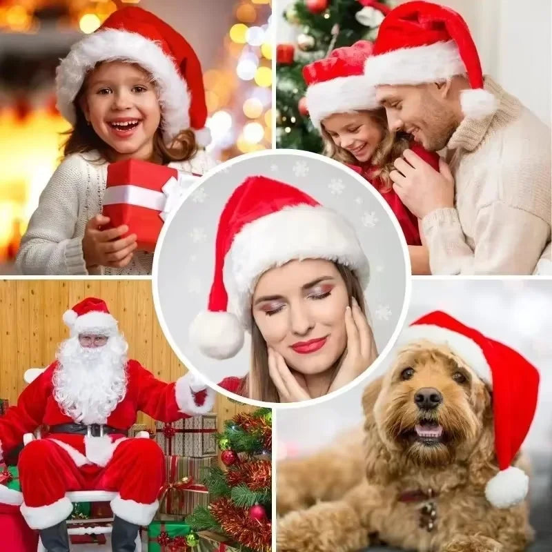 Plush Christmas Santa Hat - Unisex Red Hat for Adults & Kids,Xmas New Year Party Decoration Supplies,Long Plush Festive Gift Hat