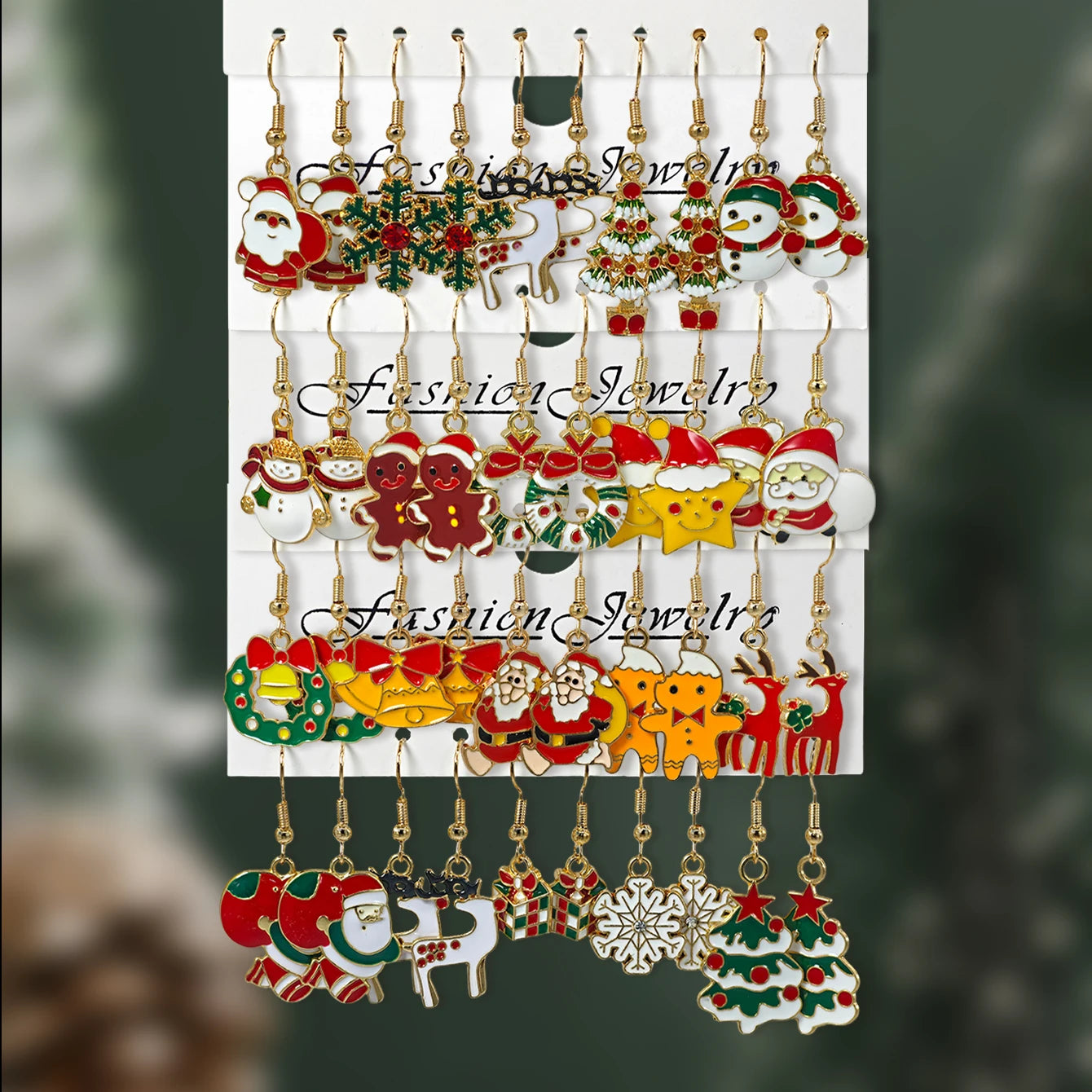 European American Cross Border Christmas Style Jewelry Classic Holiday Santa Claus Christmas Tree Reindeer Earrings Set