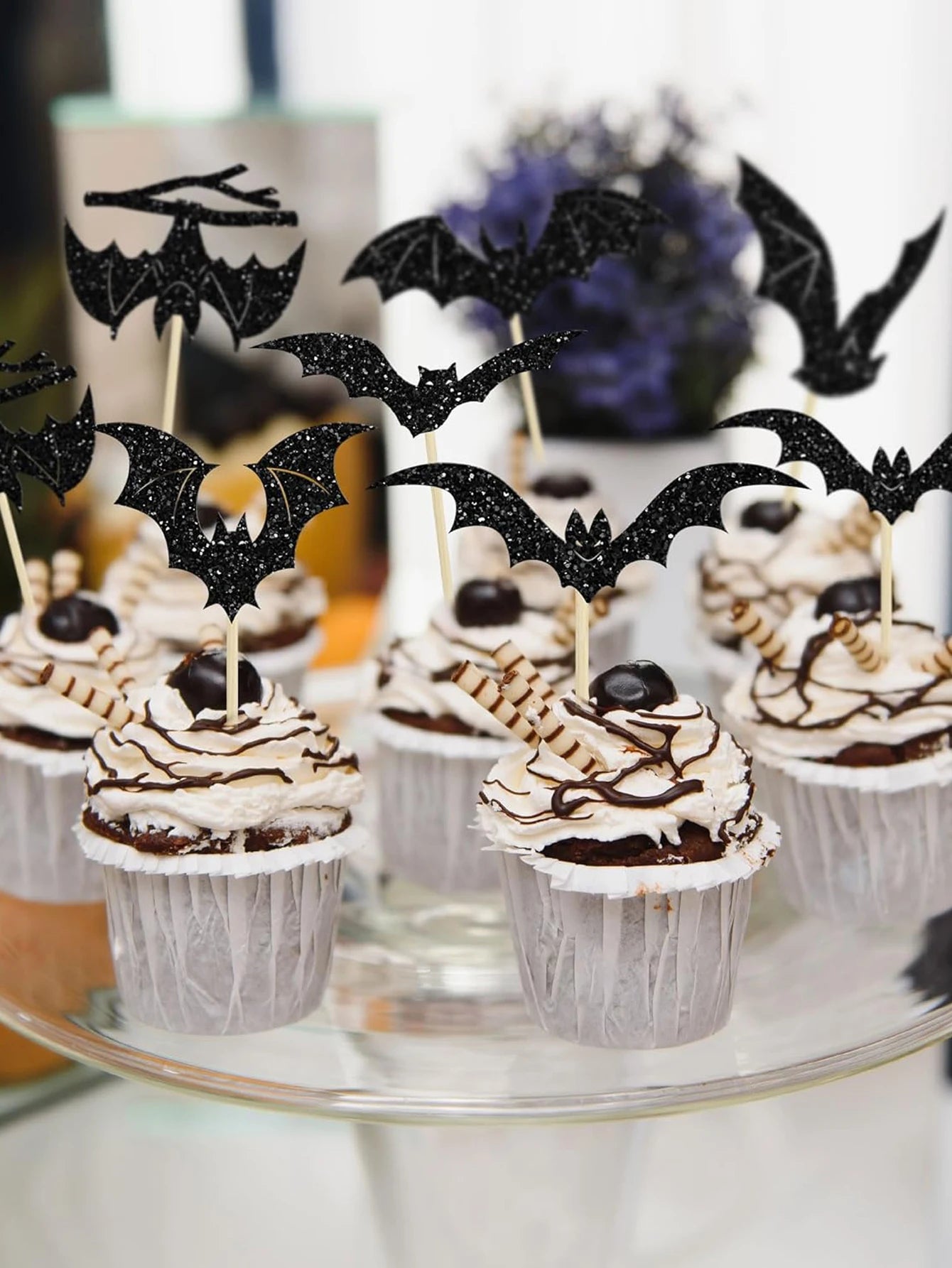 24pcs Halloween Cake Decoration Bat Birthday Cake Topper Halloween Birthday Party Cake Decoration Supplies Halloween Decoration