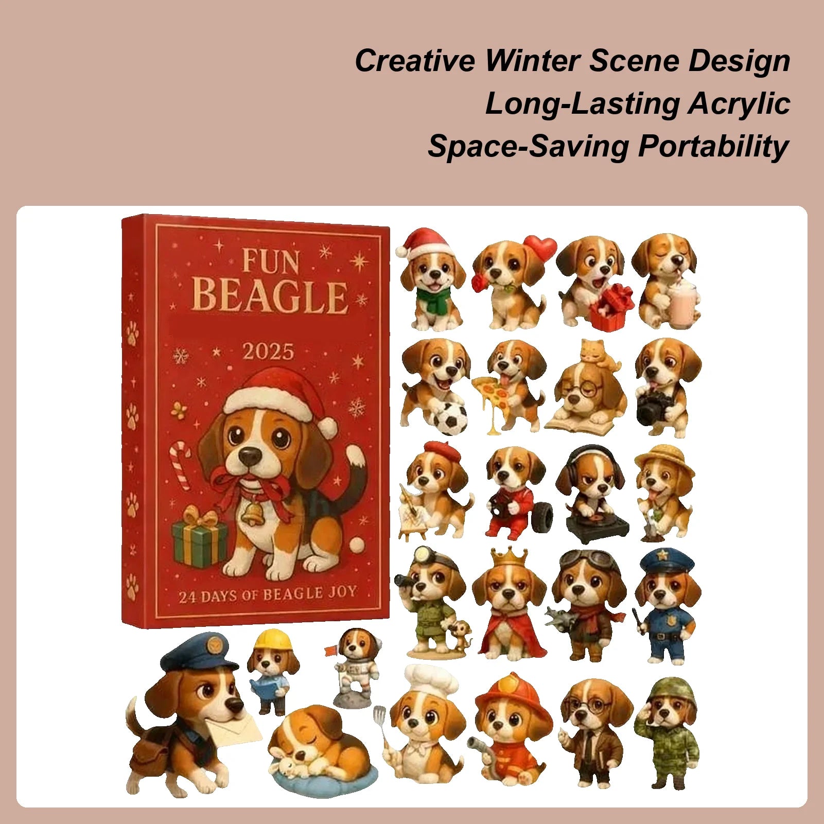 Christmas Advent Calendar 2D Acrylic Beagle Pendant Decor 24 Days Dog Charm Christmas Countdown Calendar for Xmas Tree Decor