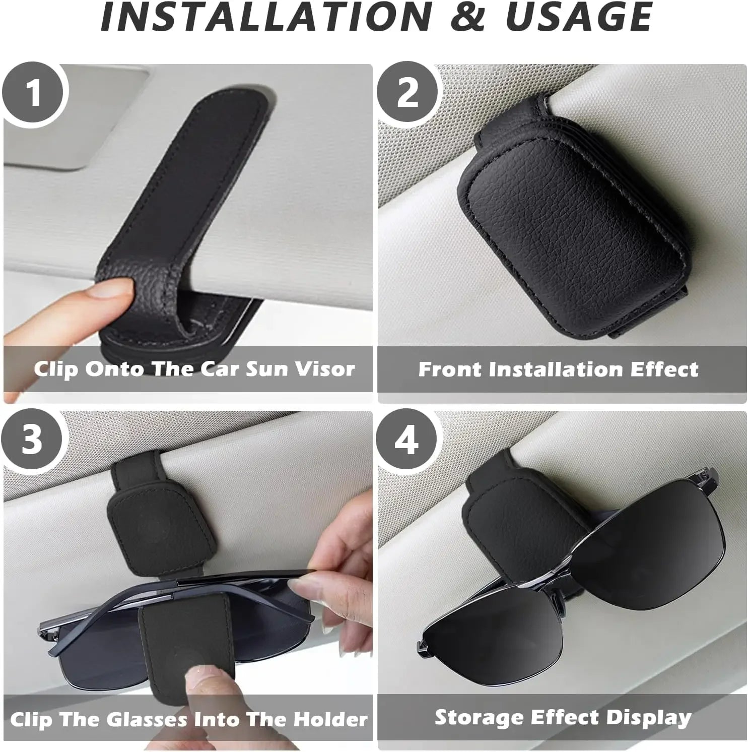 Sunglasses Holder Is Suitable for Car Sun shades Magnetic Leather Sunglasses Clip and Ticket Clip Car Sunshade Accessories