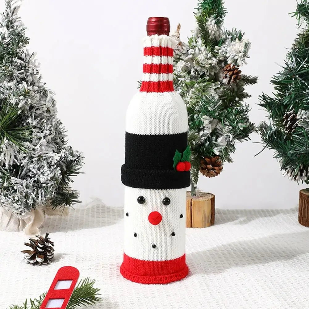 Christmas Sweater Wine Bottle Cover Set Santa Snowman Knitted Wine Bottle Bag Christmas Party Dinner Table Decoration