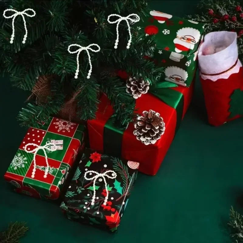 6/12pcs Xmas Tree Hand Woven Imitation Pearl Bow Hanging Ornaments 2025 Christmas Decoration for Home Navidad Gift New Year 2026