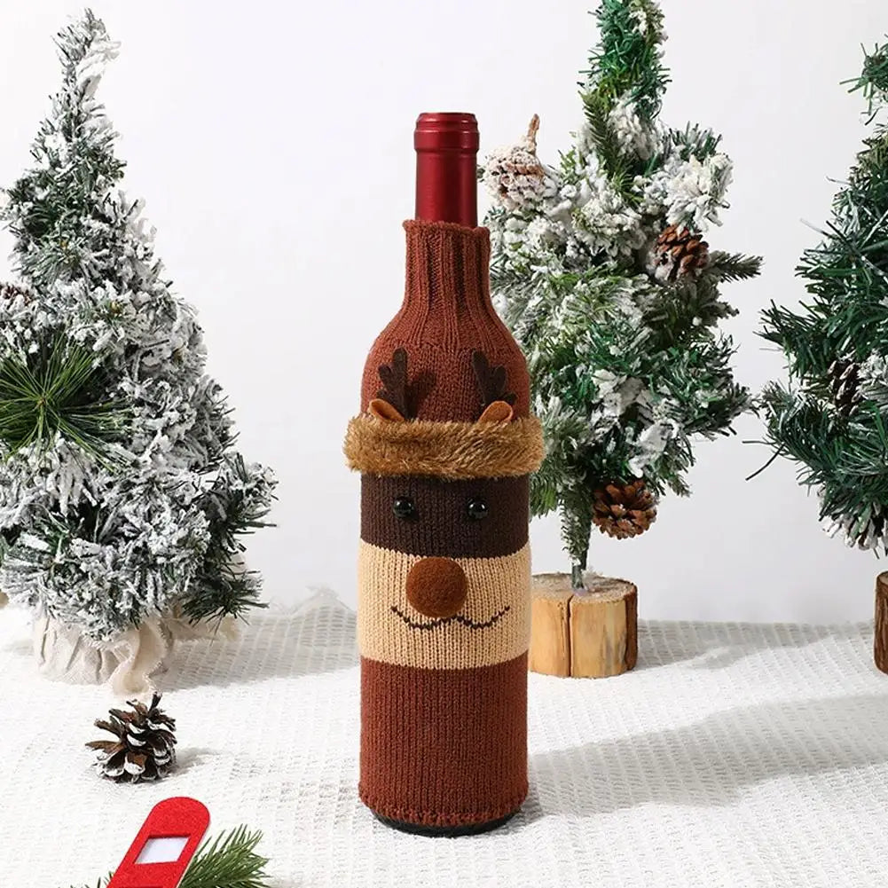 Christmas Sweater Wine Bottle Cover Set Santa Snowman Knitted Wine Bottle Bag Christmas Party Dinner Table Decoration