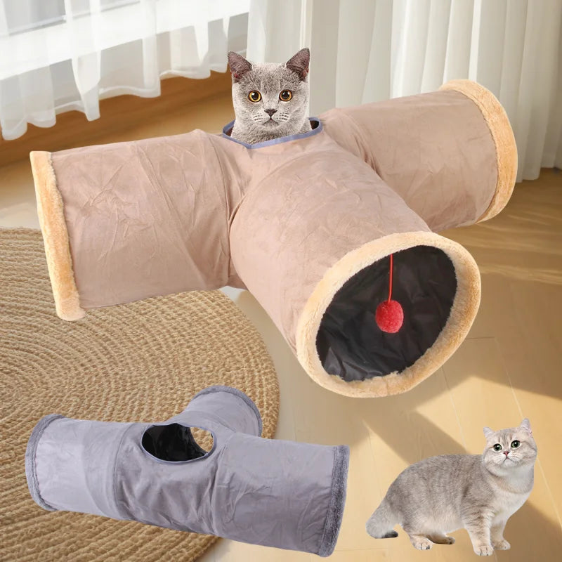 Collapsible Cat Winter Suede Tunnel for Puppy Rabbit Kitten Play Chase Hide Tunnel,Interactive Bedding Toy in 2 ways,3 ways, Cro
