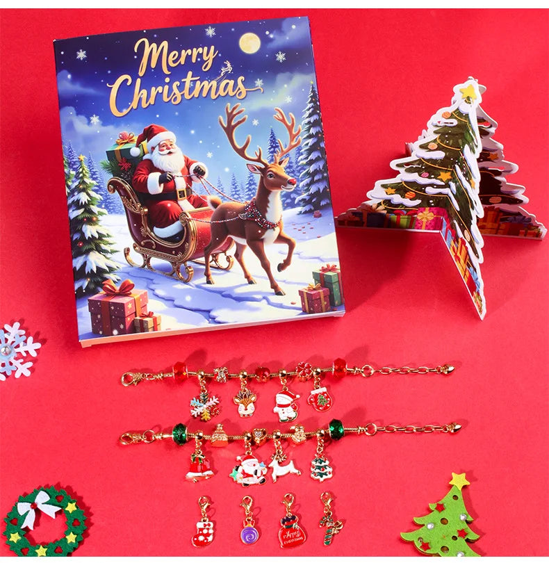 Christmas Advent Calendar 24day DIY Countdown Bracelet Surprise Blind Box Christmas Decoration Combo Bracelet Blind Box Gift Set