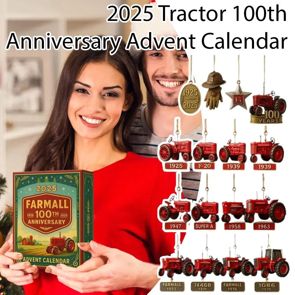 2025 Tractor 100th Anniversary Advent Calendar, 24 Days Christmas Countdown Calendar with 24 Different Tractors Ornaments