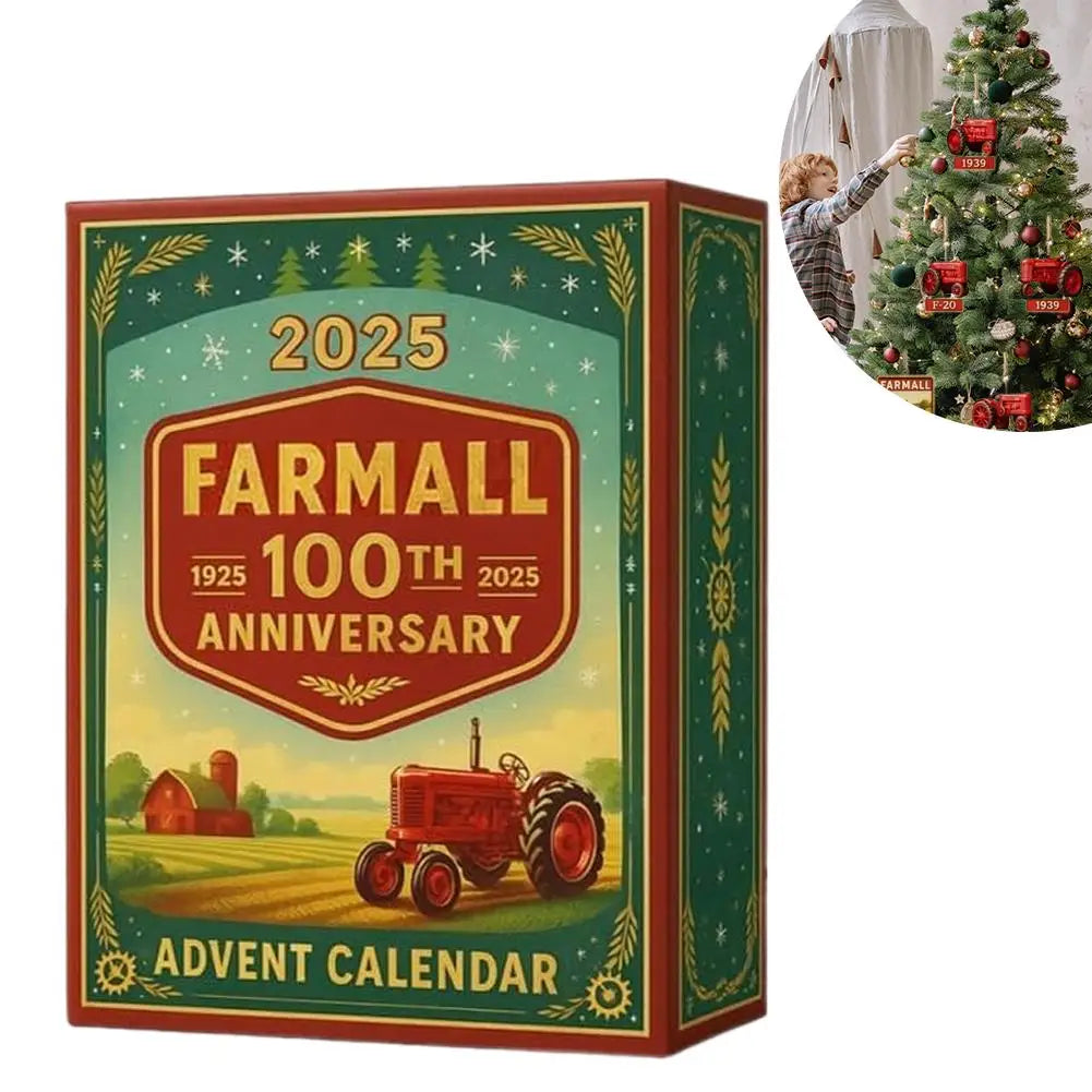 2025 Tractor 100th Anniversary Advent Calendar, 24 Days Christmas Countdown Calendar with 24 Different Tractors Ornaments