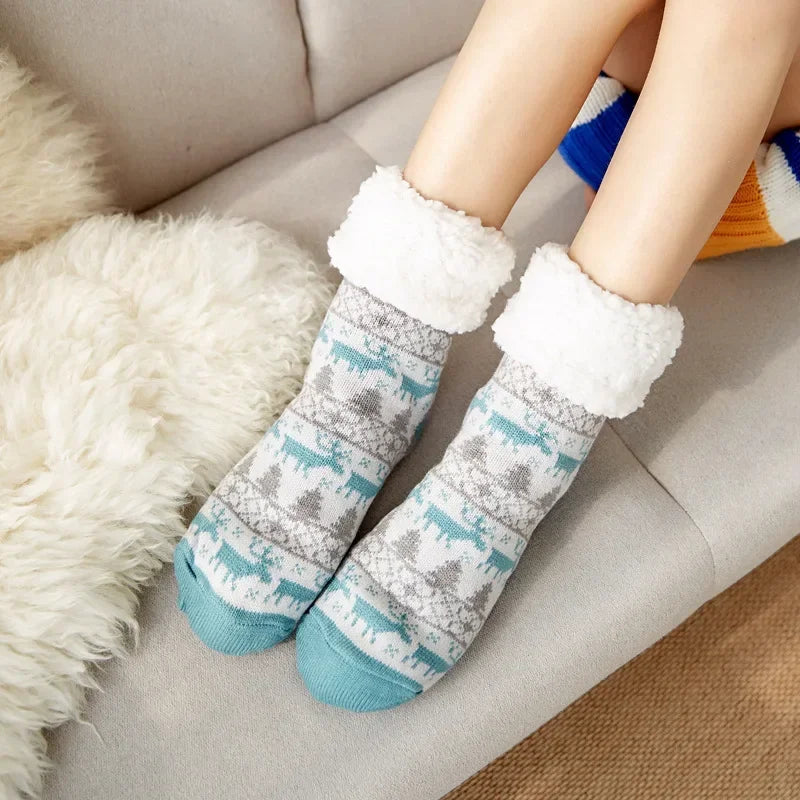 Christmas Fuzzy Socks Womens Winter Thermal Warm Floor Sock Soft Female Home Indoor Gifts Non Slip Grip Slipper Sock Fluffy