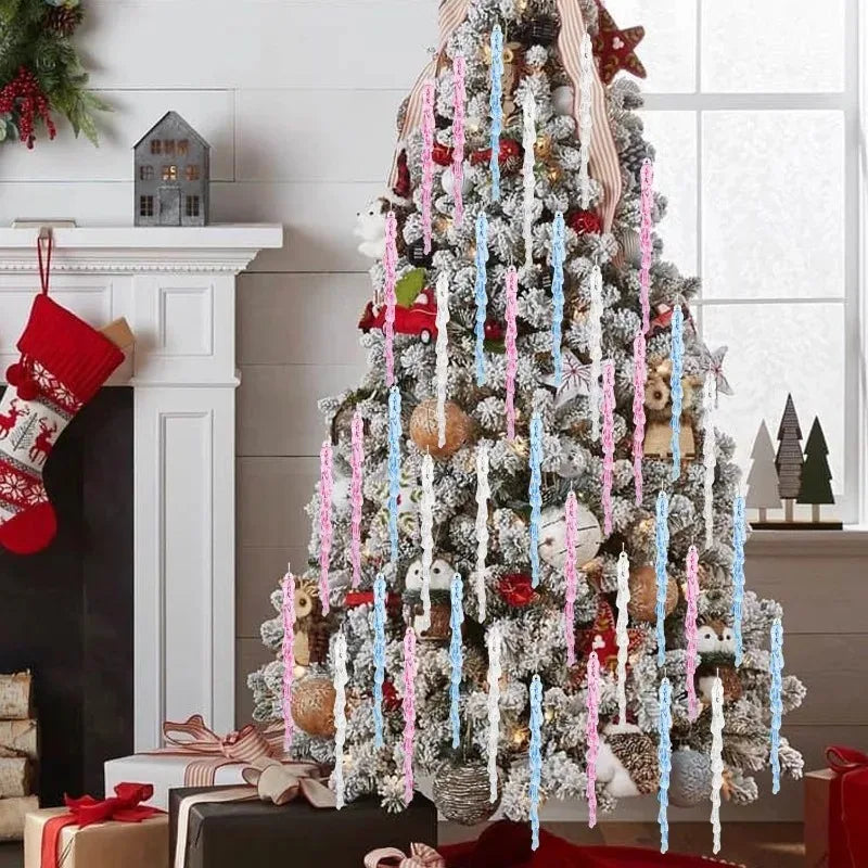 Christmas Acrylic Snowflake Clear Simulation Icicle Ornaments Xmas Tree Hanging Pendants DIY Winter New Year Party Decoration