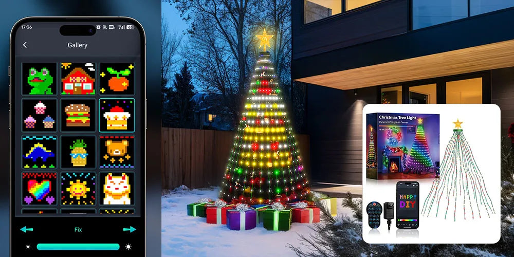 Christmas Light Smart LED Curtain Lights App Control Music Sync DIY Pattern IP67 Waterproof for Indoor Outdoor Party Decor