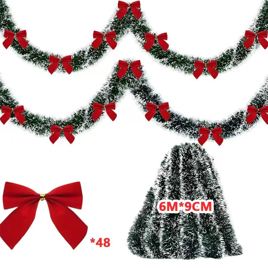 10M Christmas Tinsel Ribbons with Bow Green Cane Ribbon Garland Xmas Tree Hanging Pendent DIY Wreath Ornaments Party Home Decor