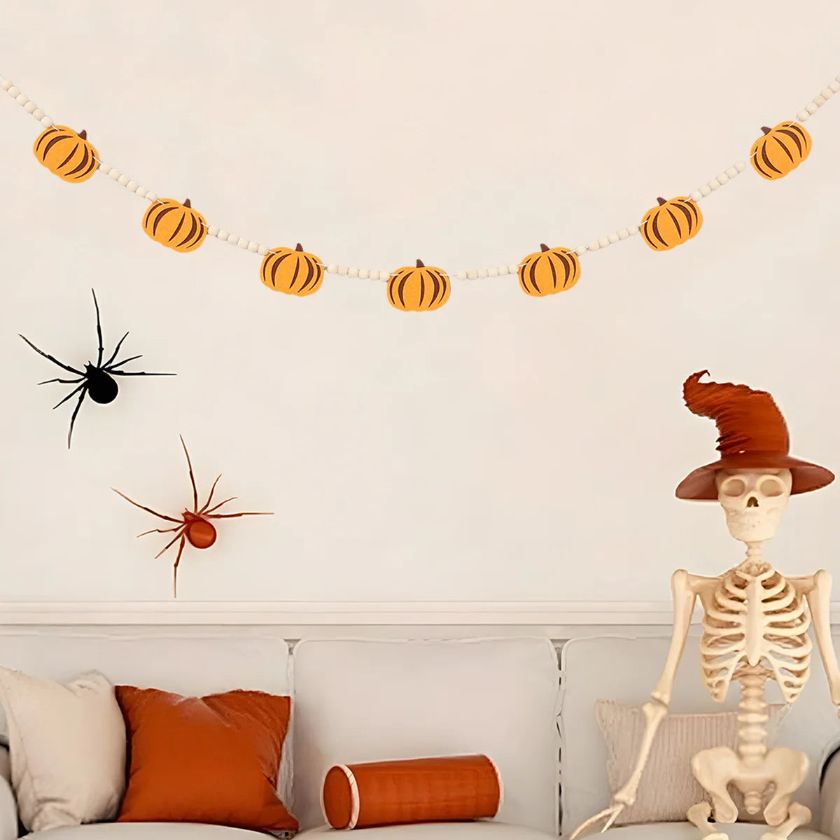 Halloween Pumpkin Bat Banner Garland Halloween Party Decorations Kids Halloween Non-Woven Banner Trick or Treat Party Supplies