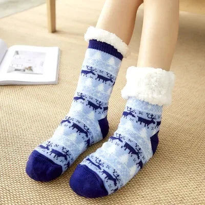 Christmas Fuzzy Socks Womens Winter Thermal Warm Floor Sock Soft Female Home Indoor Gifts Non Slip Grip Slipper Sock Fluffy