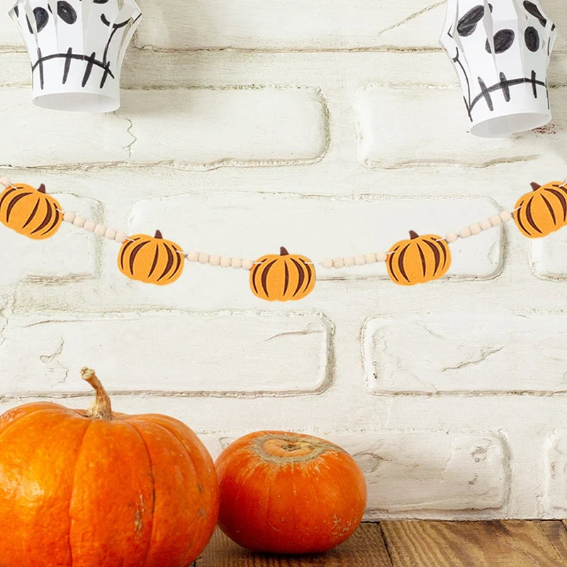 Halloween Pumpkin Bat Banner Garland Halloween Party Decorations Kids Halloween Non-Woven Banner Trick or Treat Party Supplies