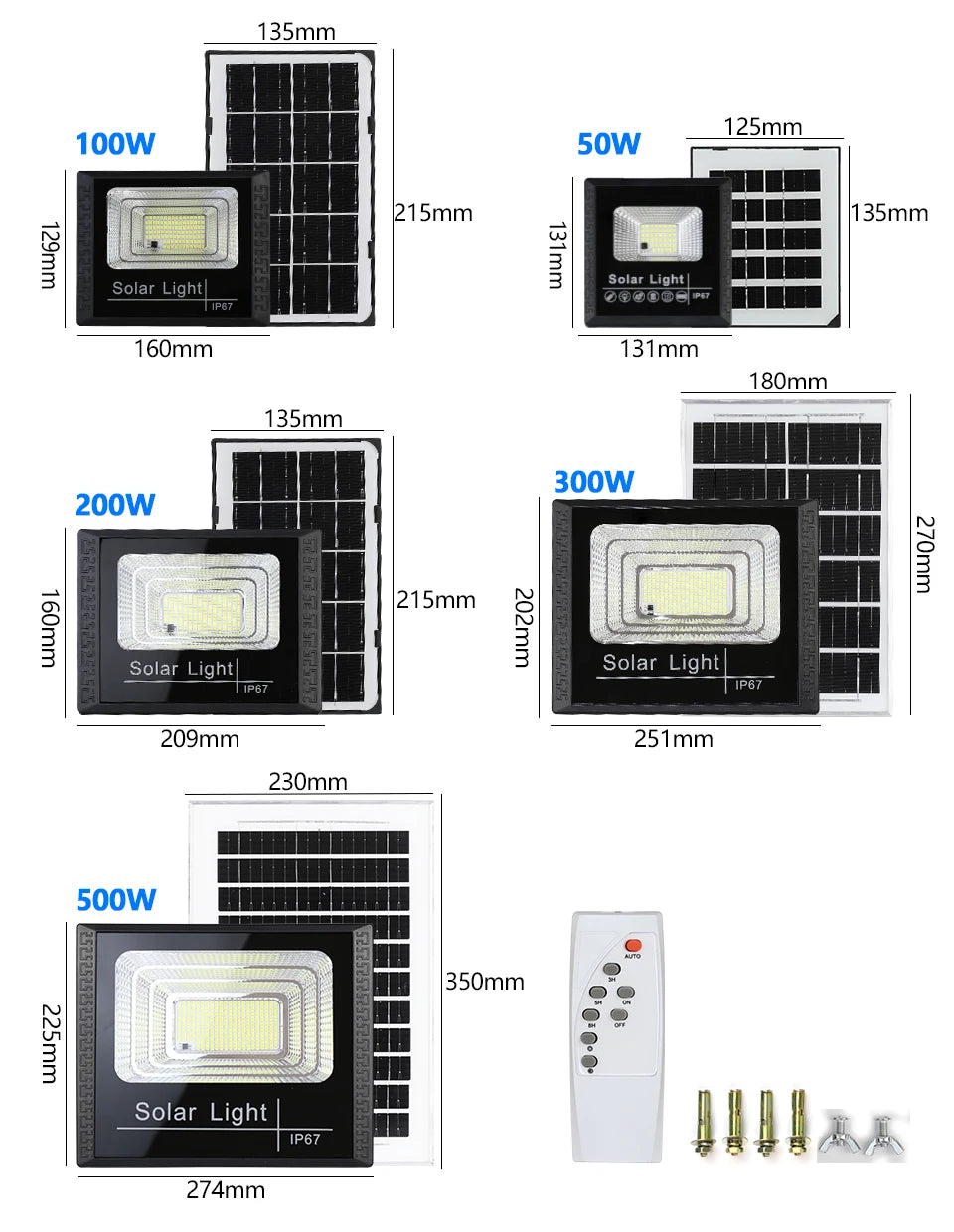 Outdoor Solar Lamps LED Lights Garden Lighting Floodlight IP67 Waterproof Stairs Wall Solar Light Dimming remote Control 3 model