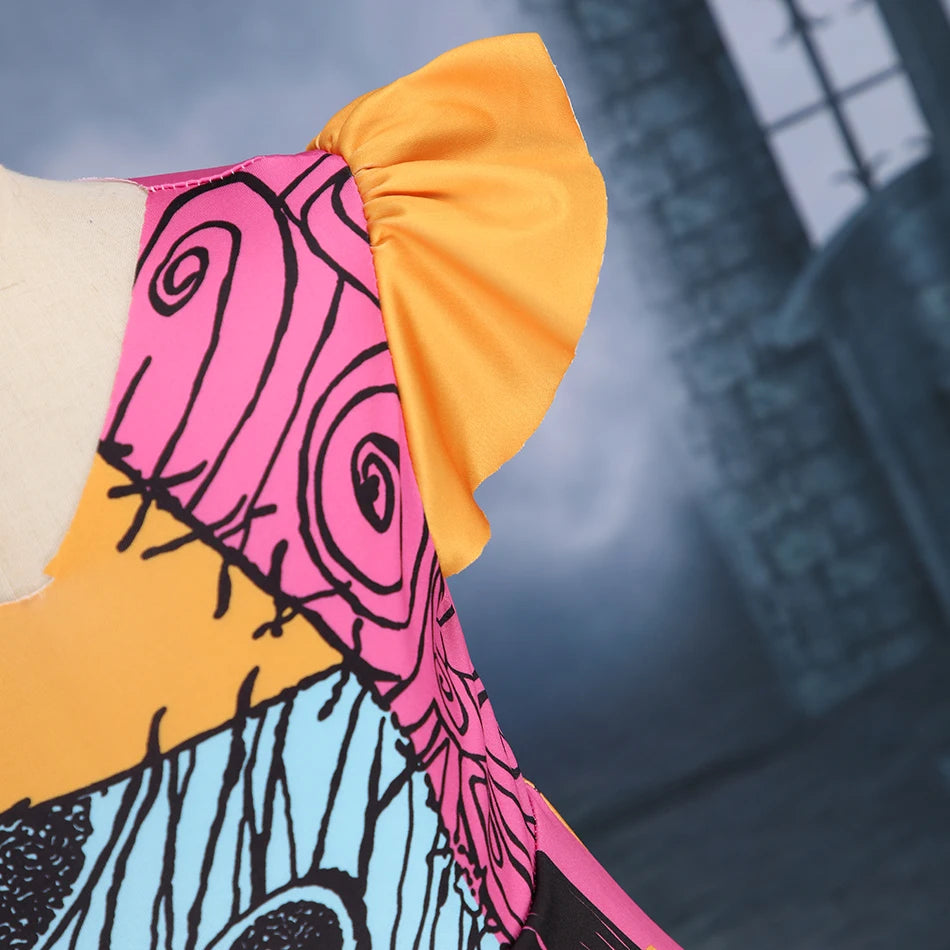 Baby Girls Halloween Costumes Cosplay Dress Nightmare Before Children Christmas Carnival Princess Sally Party Clothes 2-10 Years