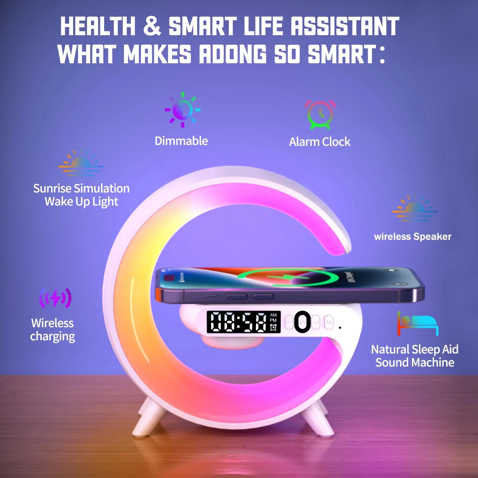 Multifunction Stand Speaker Wireless Charger Pad RGB Light Alarm Clock Speaker For iPhone Samsung