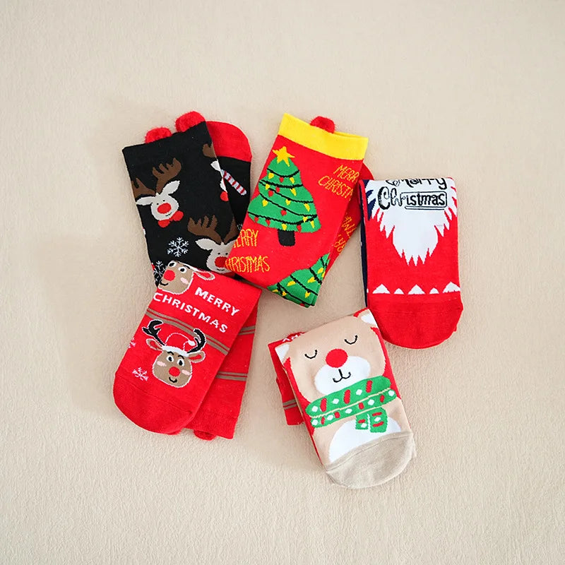 5 Pairs Christmas Socks For Woman Santa Claus snowman Christmas Socks Kawaii Cartoon Animal Girls Christmas Gifts