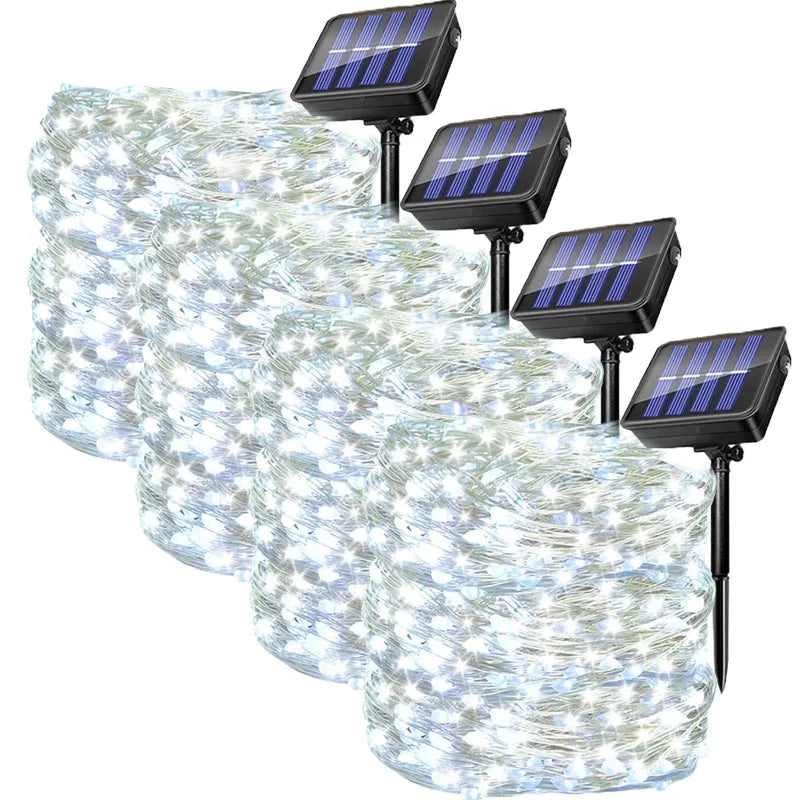 4pcs Outdoor Led Solar String Light Fairy String Christmas Tree Decor Lighting for Wedding Festival Party Garden Xmas Halloween