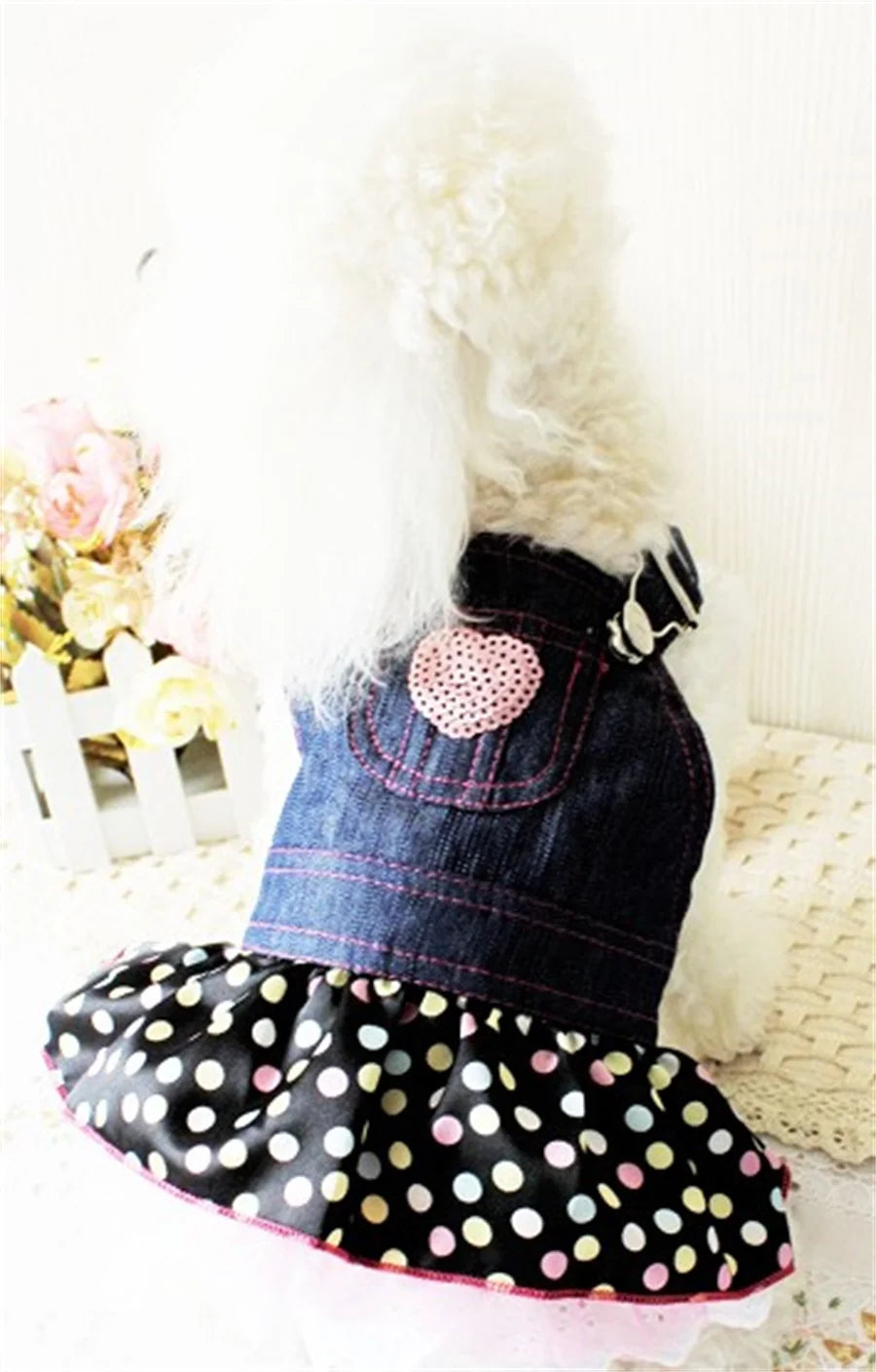 Denim Dot Dog Dress, Summer Pet Clothes, Wedding Skirt, Spring