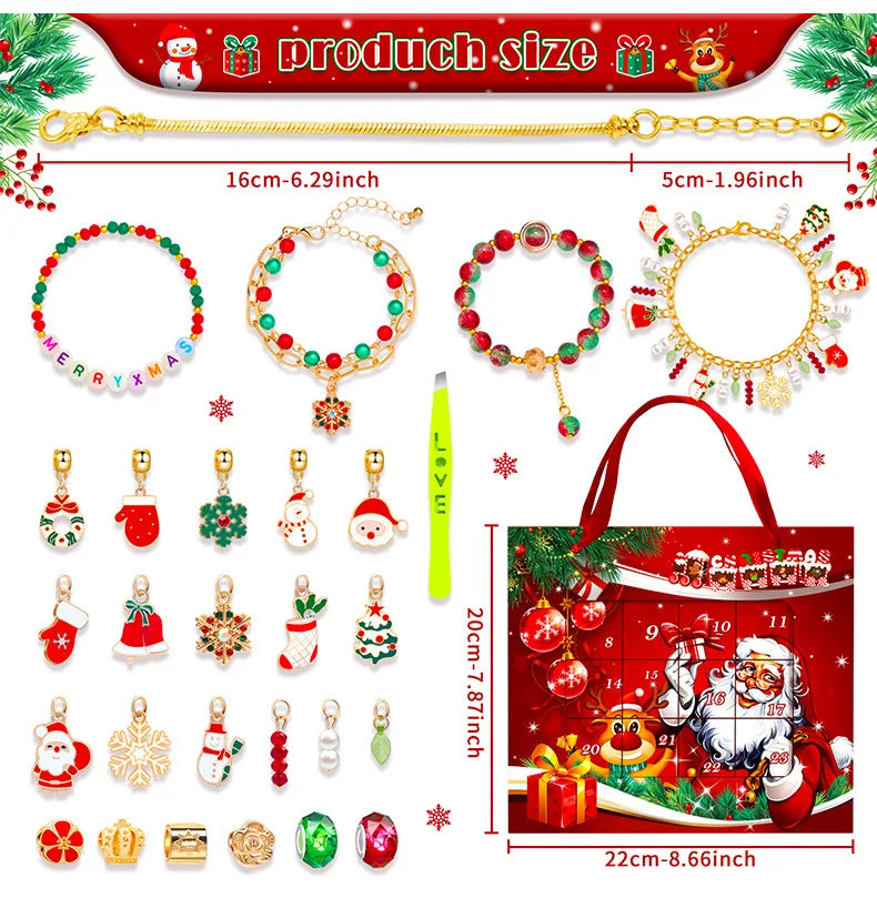 New Christmas Advent Calendar 24 Days Countdown Bracelet Blind Box DIY Christmas Decoration Hand Jewelry Surprise Blind Box Gift