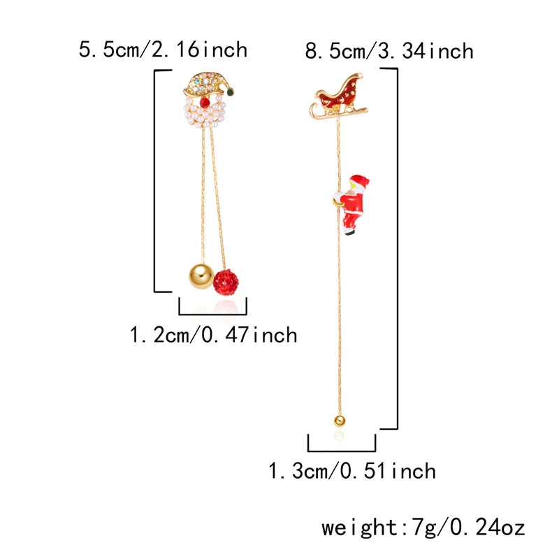 Moving Santa Claus Tassel Dangle Earrings For Women Christmas Tree Snowflake Asymmetric Long Chain Earring New Year Jewelry Gift