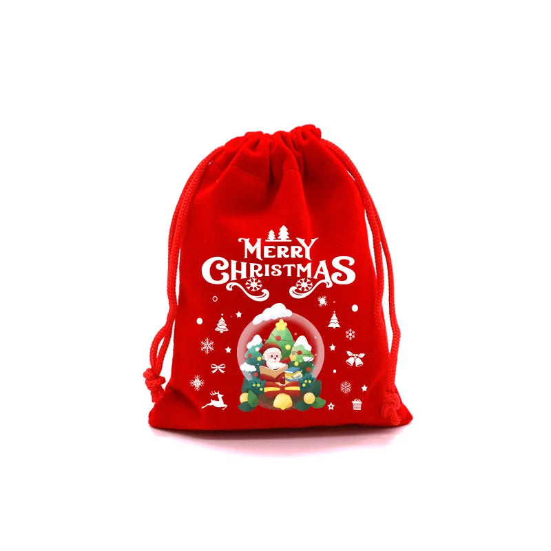 20pcs Xmas Velvet Bags Small Candy Gift Bag Drawstring Pouch Christmas Party Favor Boutique Jewelry Packaging Bags 2024 New Year