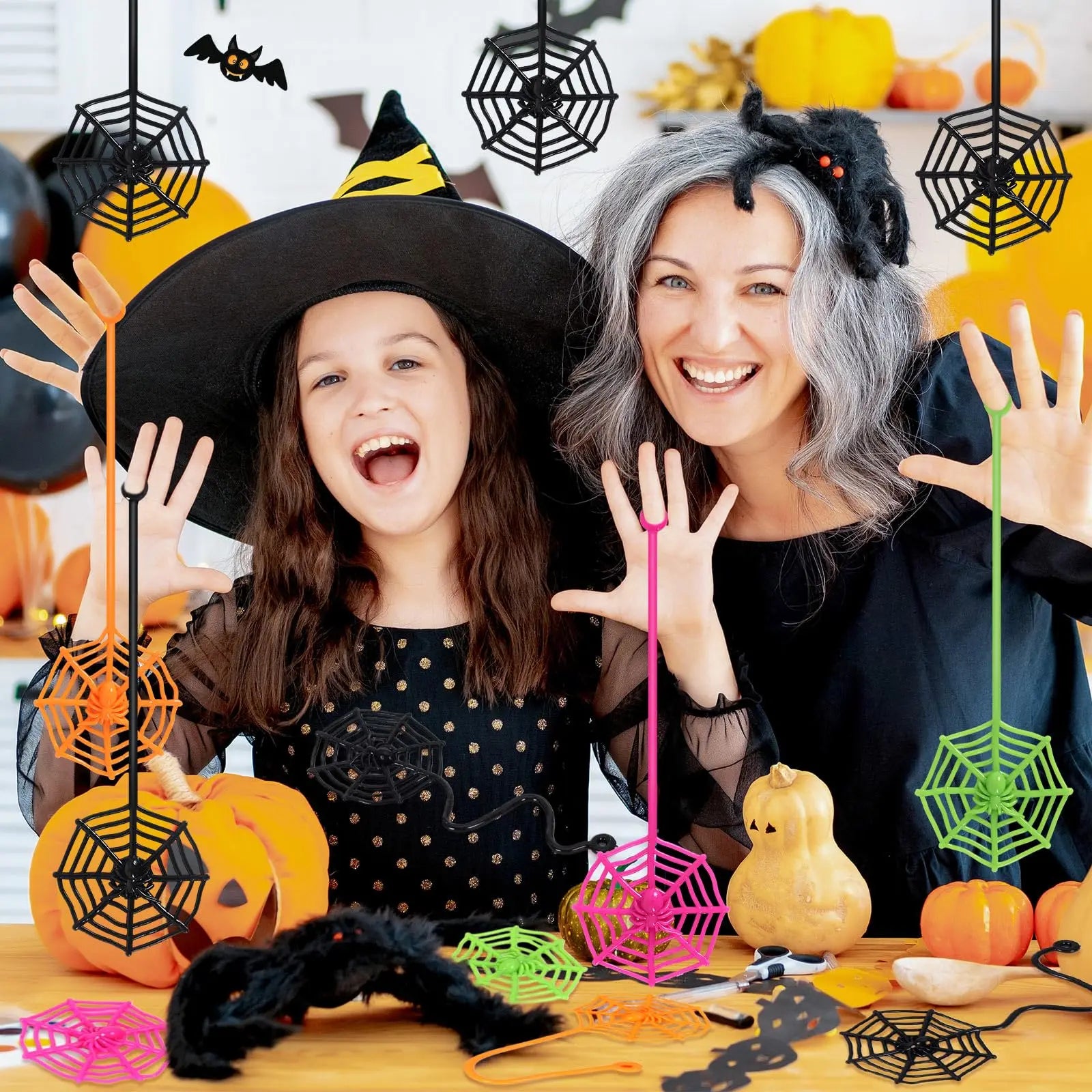 12-100pcs Halloween Cobweb Sticky Hands Toys Spider Web Sticky for Kids Goodie Bag Stuffers for Halloween Party Favor Supply