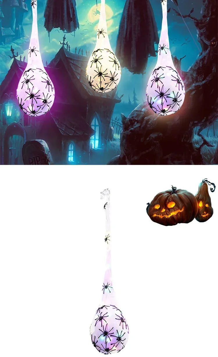1-5PCS Halloween Hanging Spider Egg Sack Decoration with LED Lights Battery Powered for Haunted House Porch Yard Party Decor