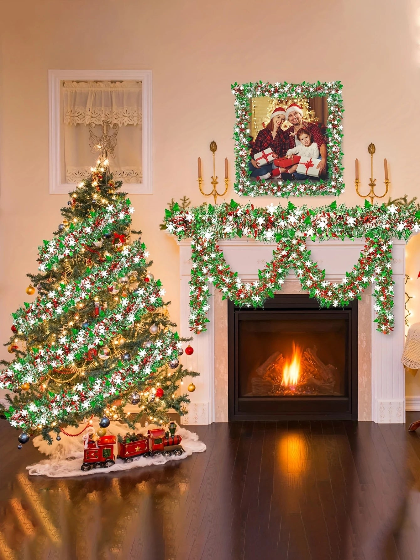 Christmas Tinsel Garland Metallic Shiny Garland Christmas Tree Garland Thick Hanging Christmas Decoration for Home