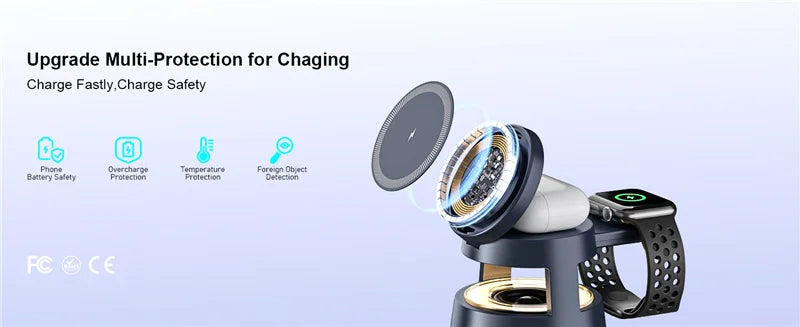 3 in 1 Magnetic Wireless Charger Bluetooth Speaker LED Light Desktop Fast Charging Phone Stand For iPhone 16 15 iWatch Airpods