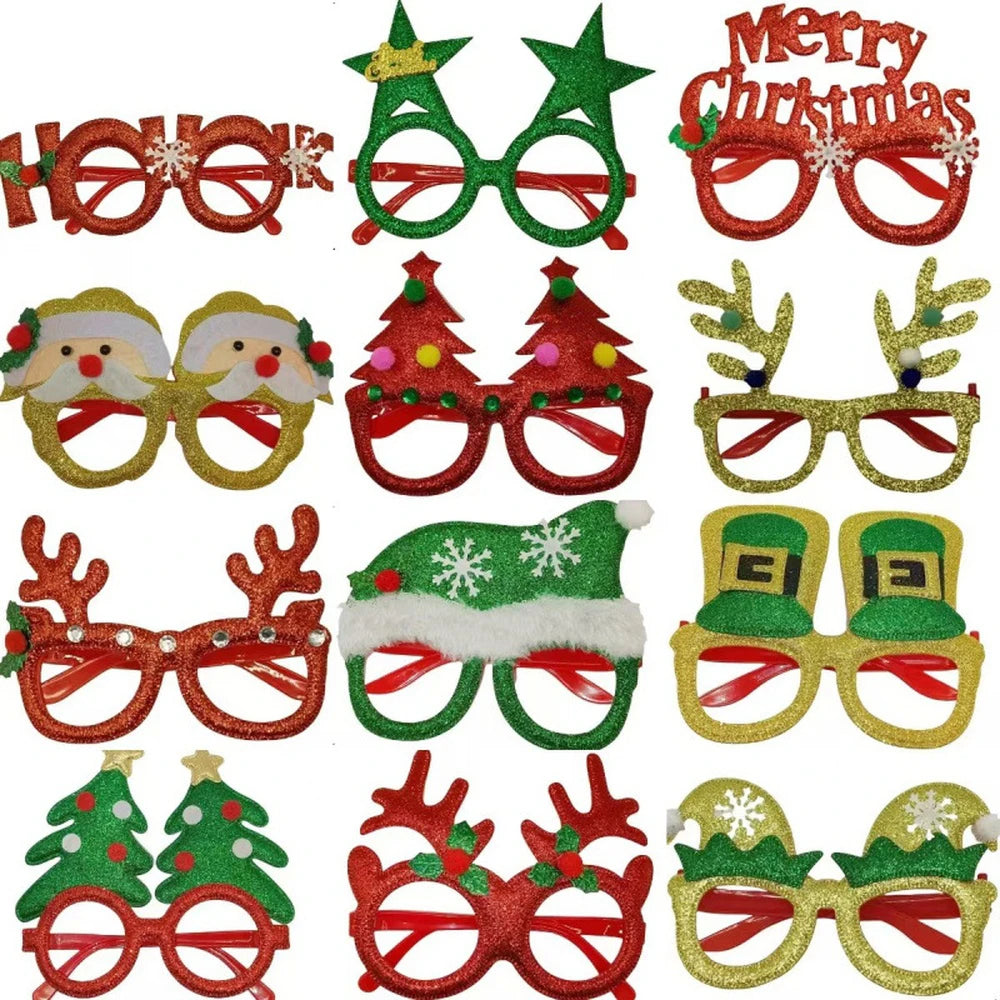 12pcs Christmas Glasses Santa Claus Xmas Tree Elk Paper Glasses Frame Photo Prop Christmas Decorations Navidad Kid Gifts