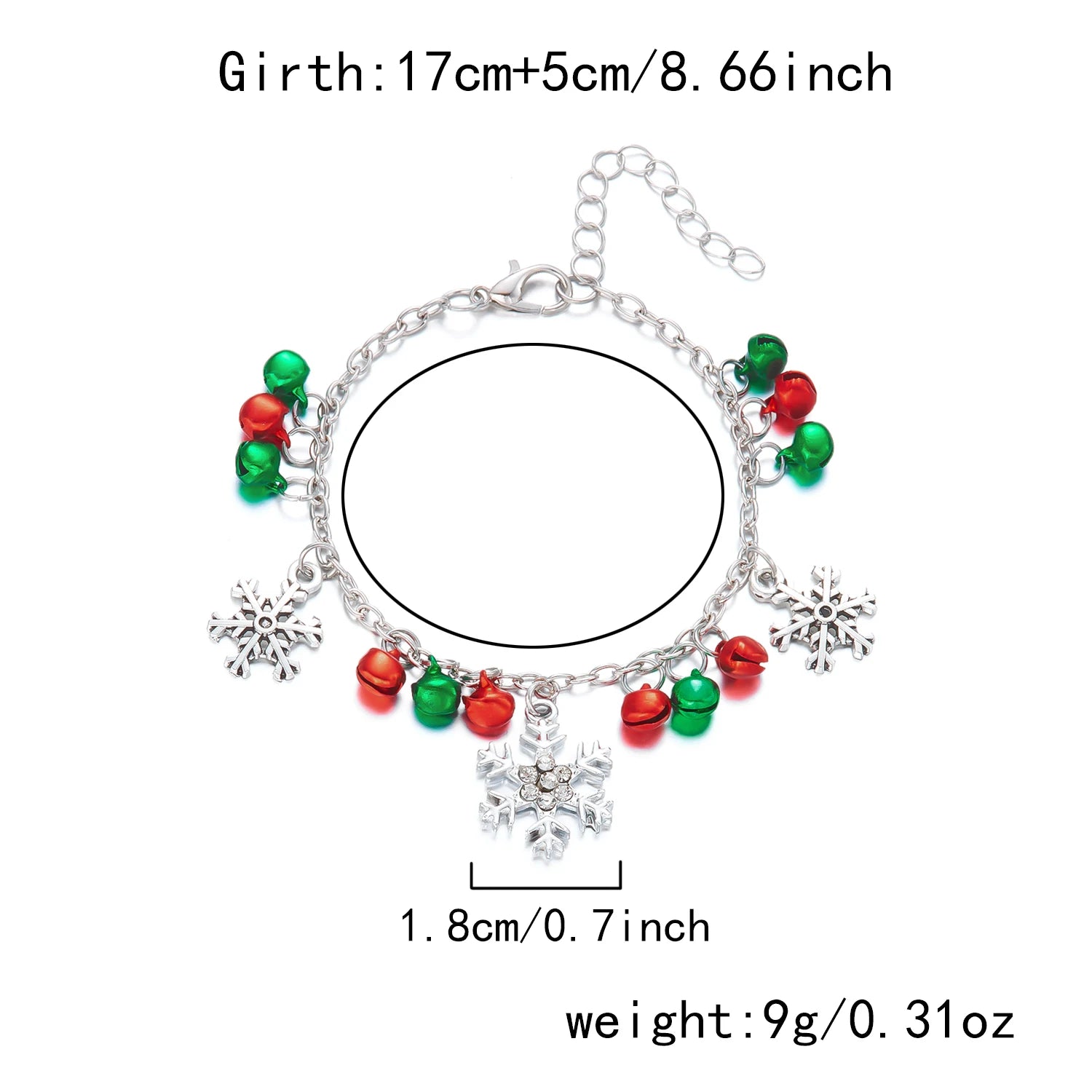 Christmas Glitter Snowflake Bell Pendant Bracelet for Women Rhinestone Necklace Xmas Joy Holiday Party Jewelry Gift