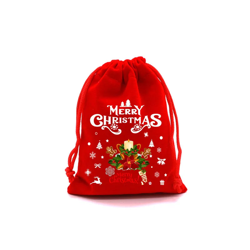 20pcs Xmas Velvet Bags Small Candy Gift Bag Drawstring Pouch Christmas Party Favor Boutique Jewelry Packaging Bags 2024 New Year
