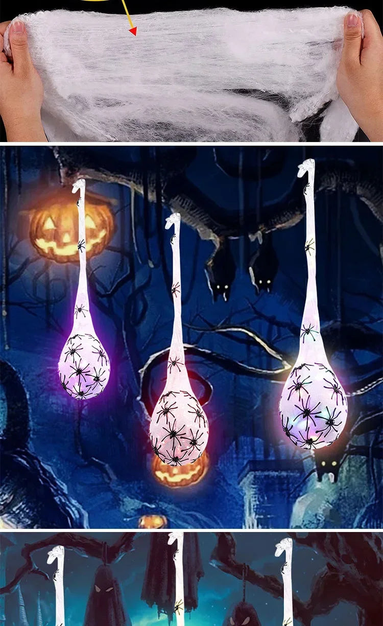 1-5PCS Halloween Hanging Spider Egg Sack Decoration with LED Lights Battery Powered for Haunted House Porch Yard Party Decor