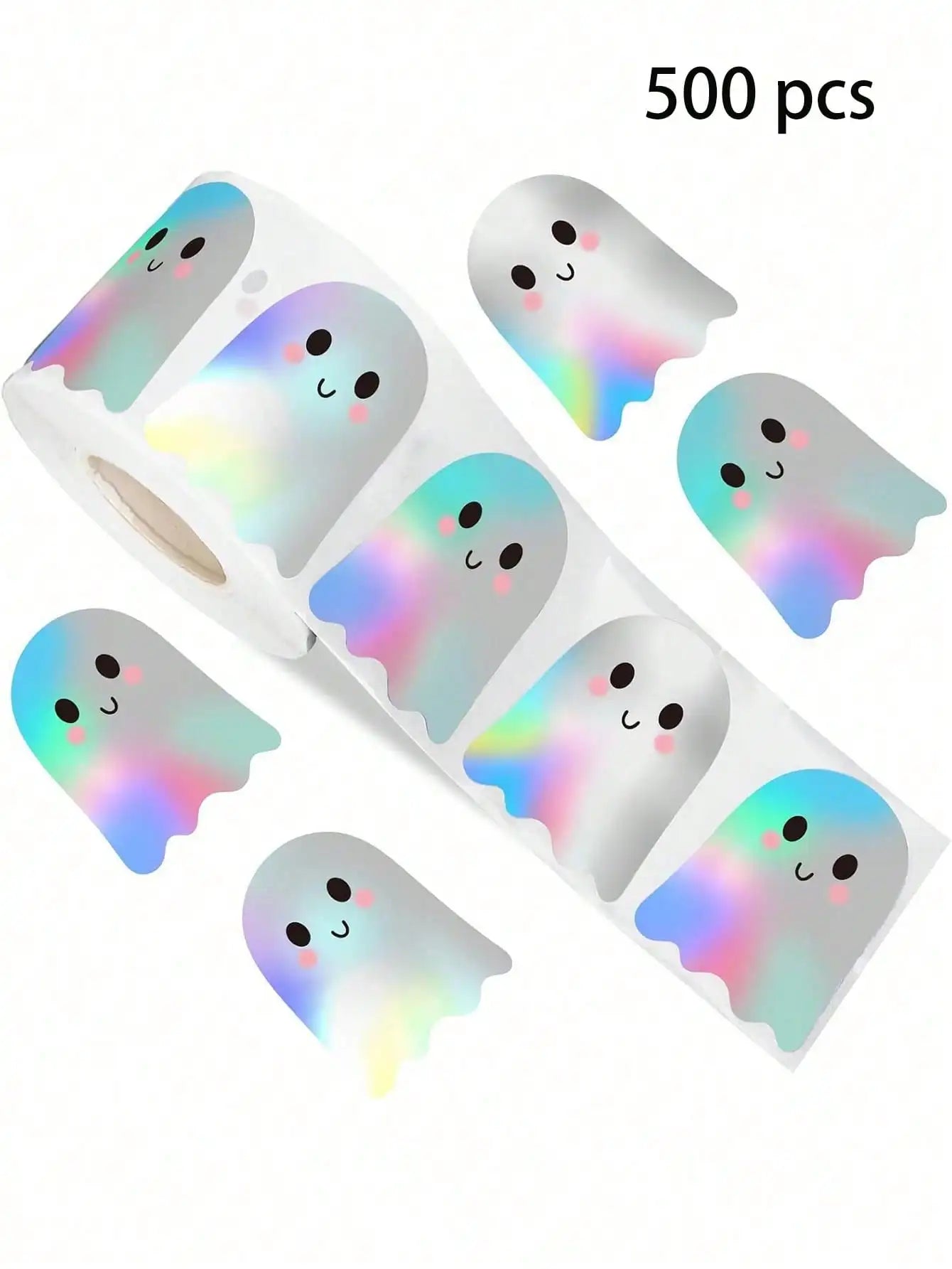 500pcs Holographic Halloween Ghost Stickers, Laser Cute Boo Ghost Waterproof Adhesive Stickers For Envelope, Magazine