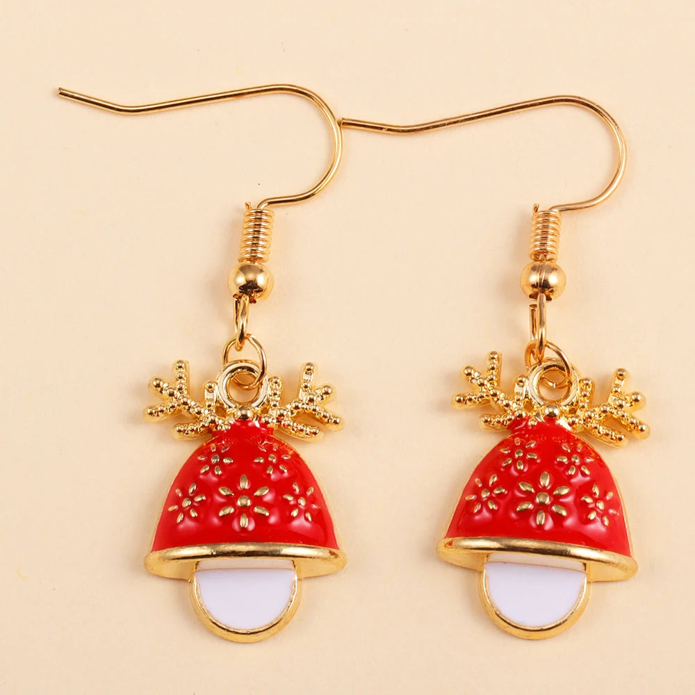 2Pairs Cute Christmas Set Earring Alloy Enamel Bell Snowflake Snowhouse Design Earrings - Perfect Holiday Jewelry Gift