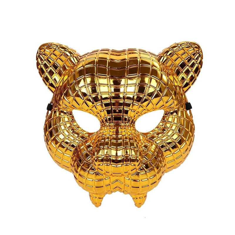 Animal Golden Plastic Leopard Face Cover with Adjustable Elastic Bands Halloween Costume Cosplay Mask Costume Accessories