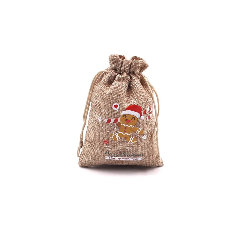 10Pcs/Lot Xmas Natural Jute Bags 10x14 13x18cm Christmas Candy Gift Bag Drawstring Pouches Nice Bracelet Jewelry Packaging Bags