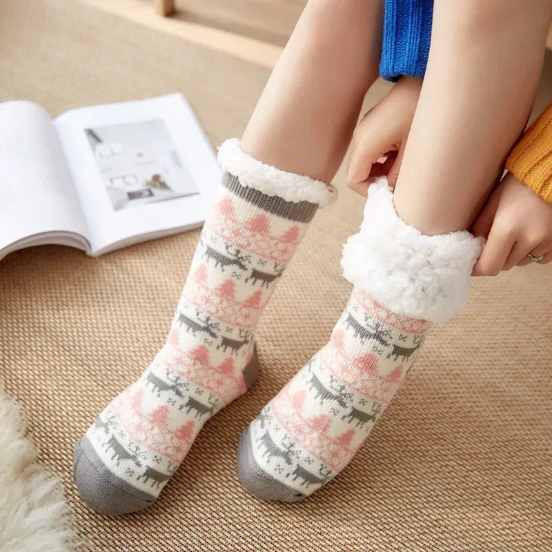 Christmas Fuzzy Socks Womens Winter Thermal Warm Floor Sock Soft Female Home Indoor Gifts Non Slip Grip Slipper Sock Fluffy