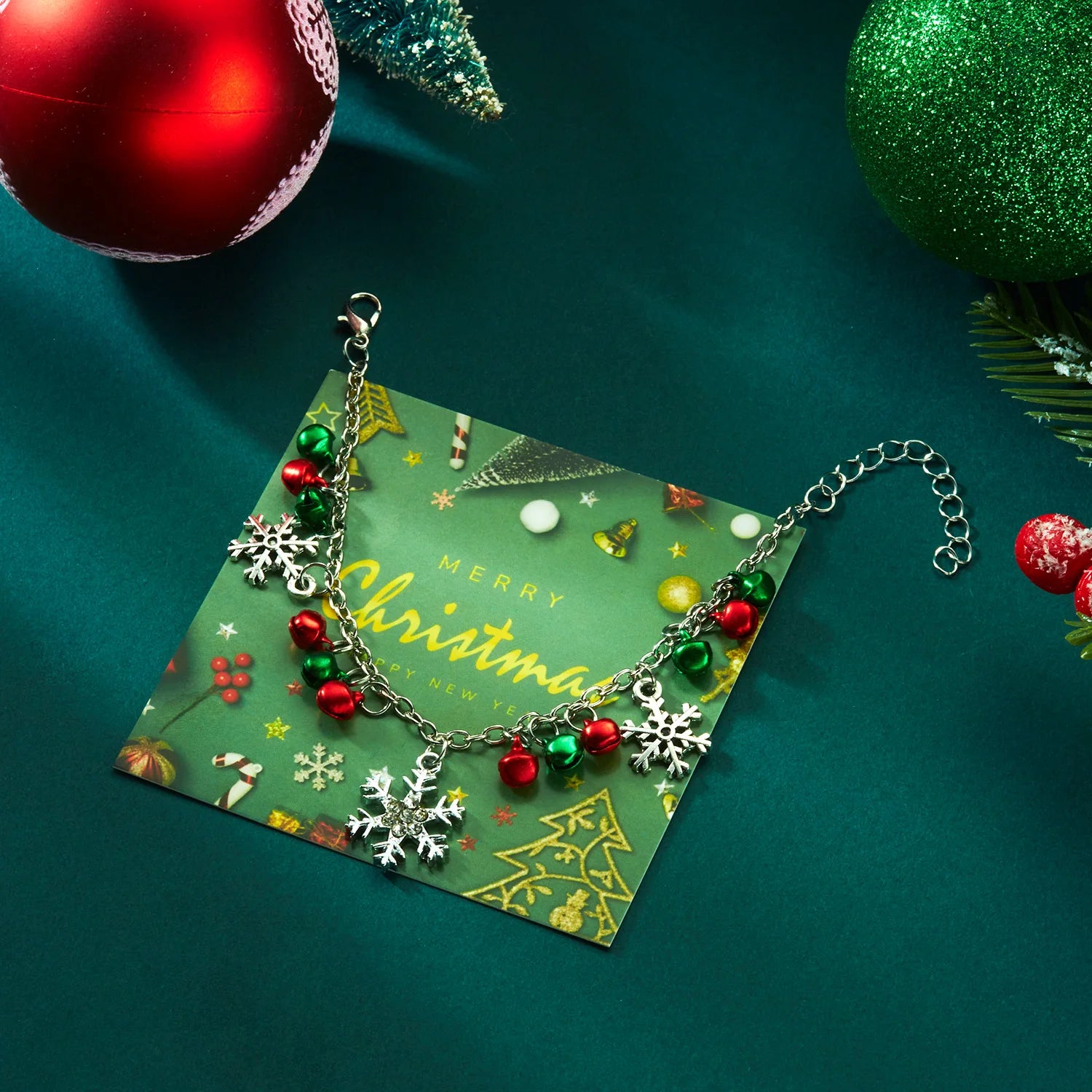 Christmas Glitter Snowflake Bell Pendant Bracelet for Women Rhinestone Necklace Xmas Joy Holiday Party Jewelry Gift