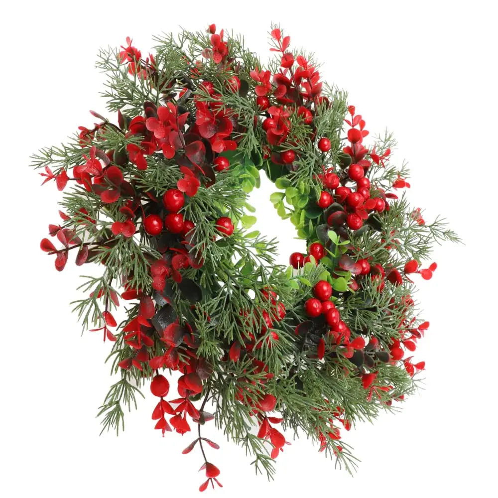 Artificial Red Berry Wreath 35cm Christmas Decor Hanging Garland for Winter Festival Xmas Outdoor Wall Decoration Fake Wreath