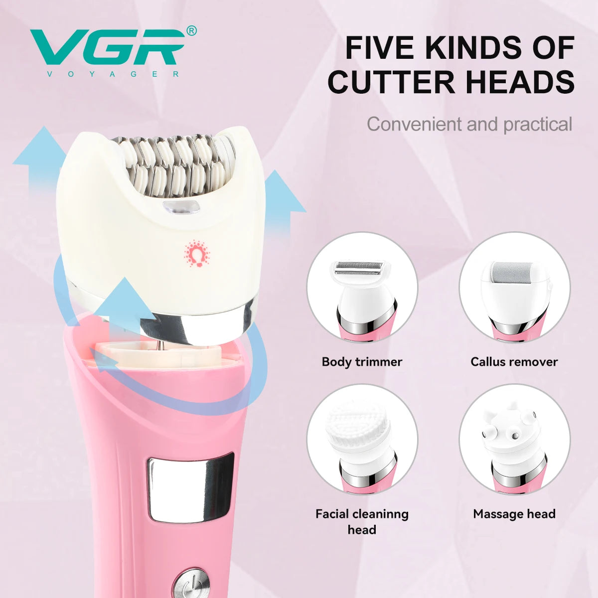 VGR Hair Trimmer Electric Epilator Hair Removal Personal Care Appliances Body Trimmer 5 IN 1 Waterproof Hair Remover Women V-759