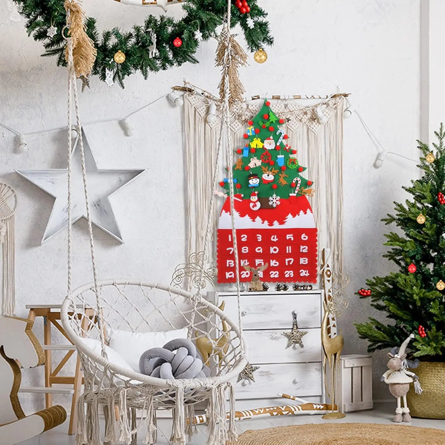 1 Pc Christmas Tree Advent Calendar, 24 Days Countdown to Christmas Felt Fabric Advent Calendar with 24 Ornaments & Pockets