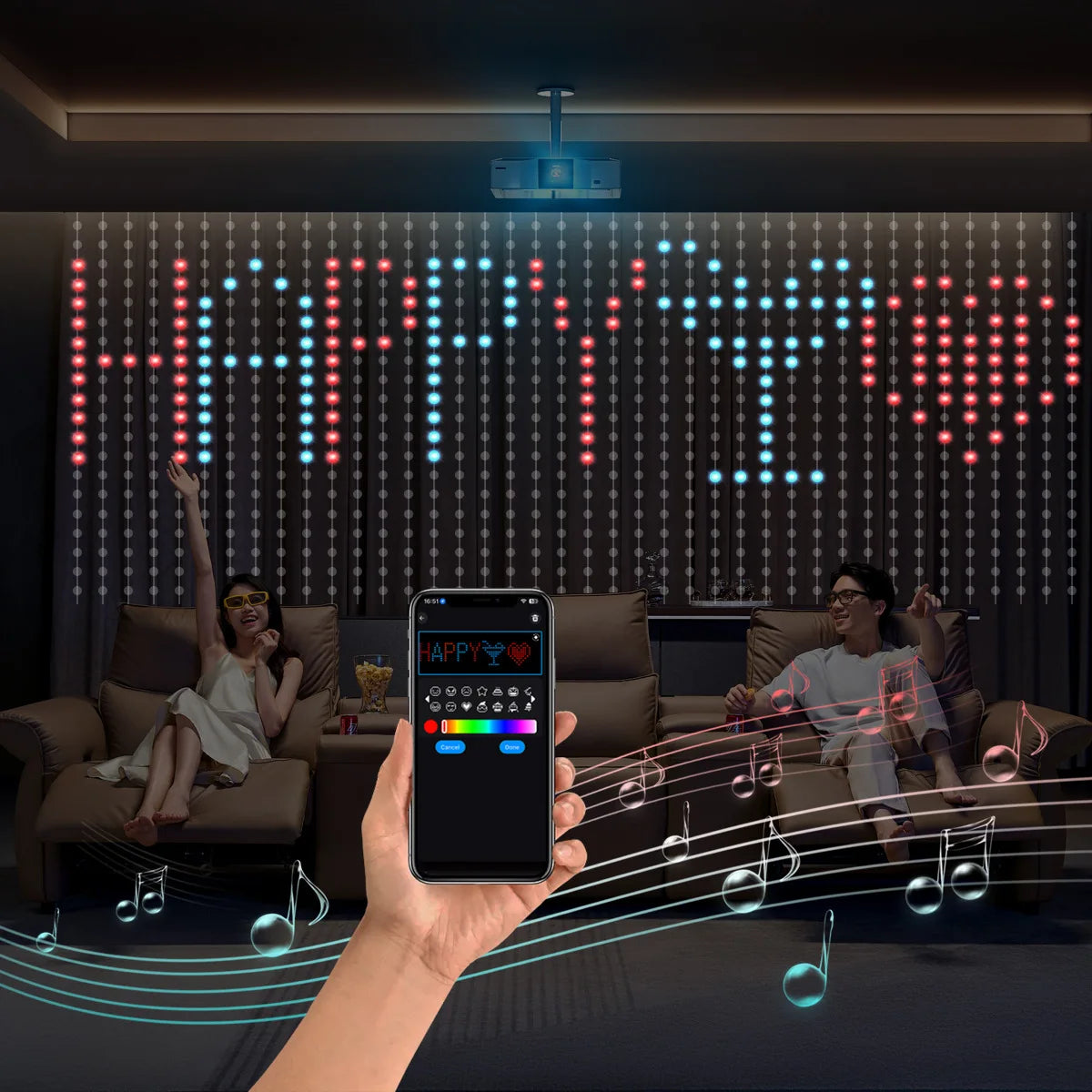 APP Control Smart LED Curtain Lights Sting USB 5V Fairy Light DIY Text Pattern Display for Room Outdoor Garden Christmas Decor